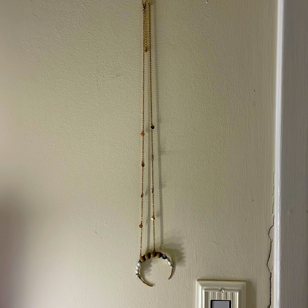 Cute half moon long gold chain